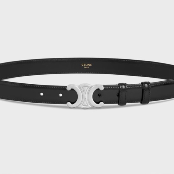 Celine Triomphe Black Belt with Silver Logo Buckle - Picture 1 of 6